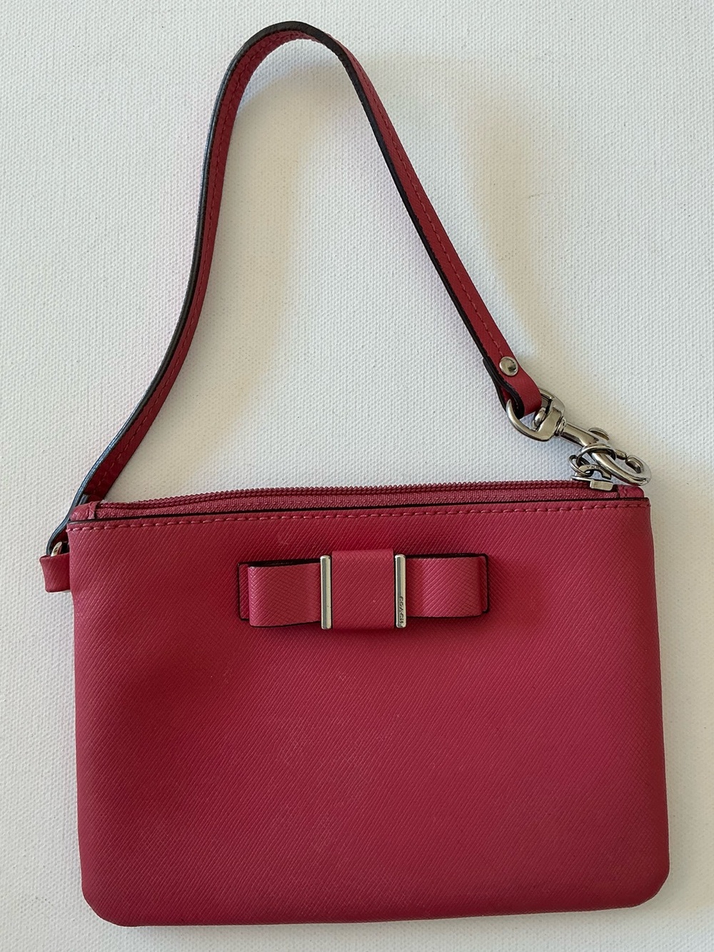 Coach Pink Saffiano Leather Bow Wristlet Pouch Clutch Wallet